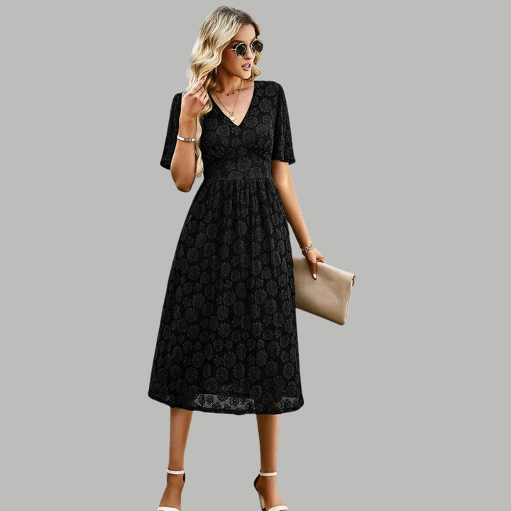 Lace midi dress with V-neckline