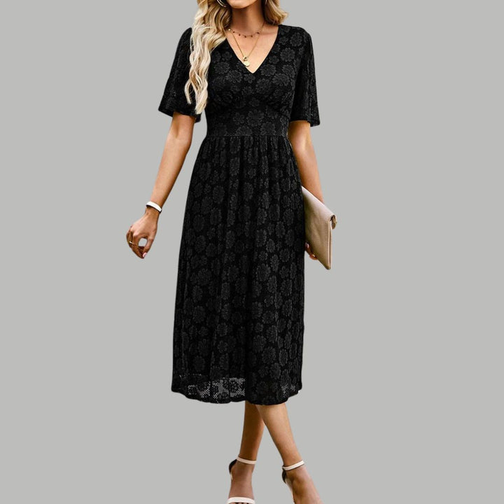 Lace midi dress with V-neckline