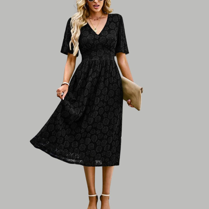 Lace midi dress with V-neckline