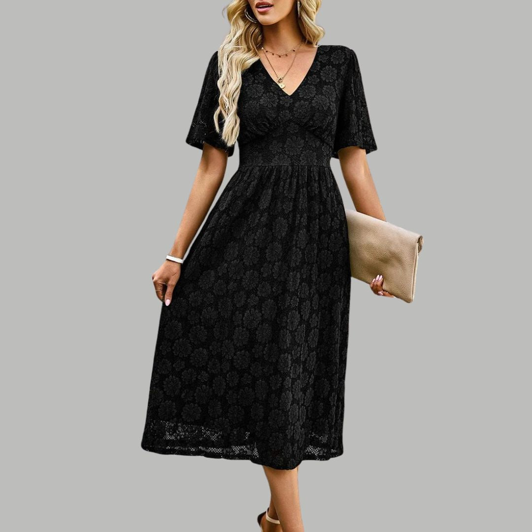 Lace midi dress with V-neckline