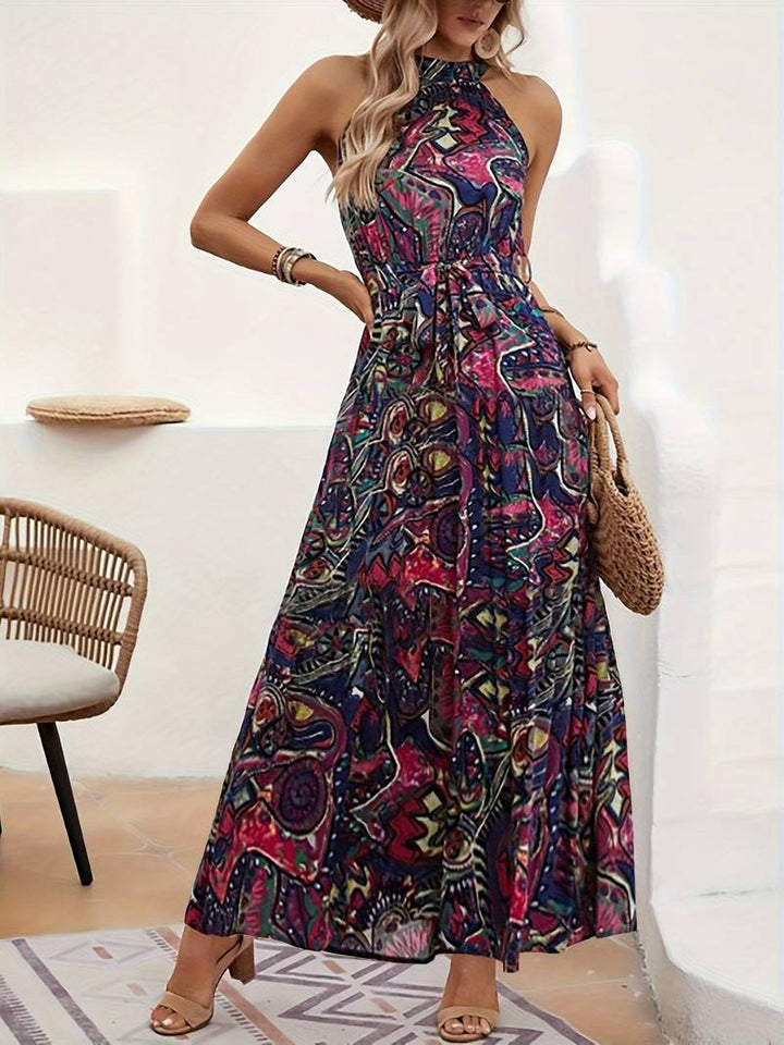 Sleeveless dress with abstract print