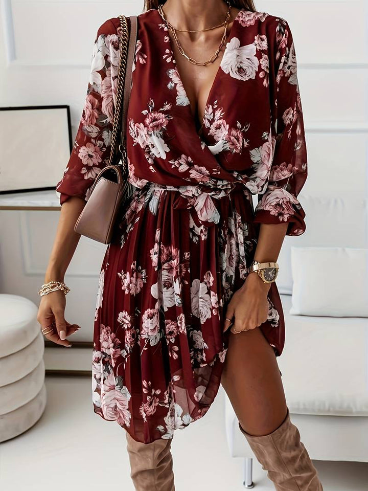 A-line dress with split hem and floral print