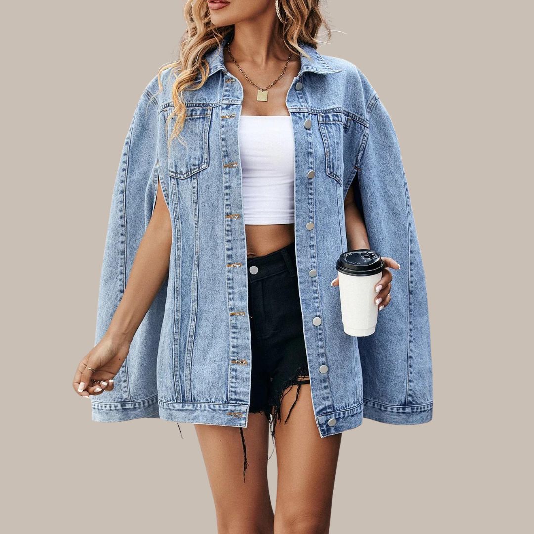 Oversized denim jacket with classic button details