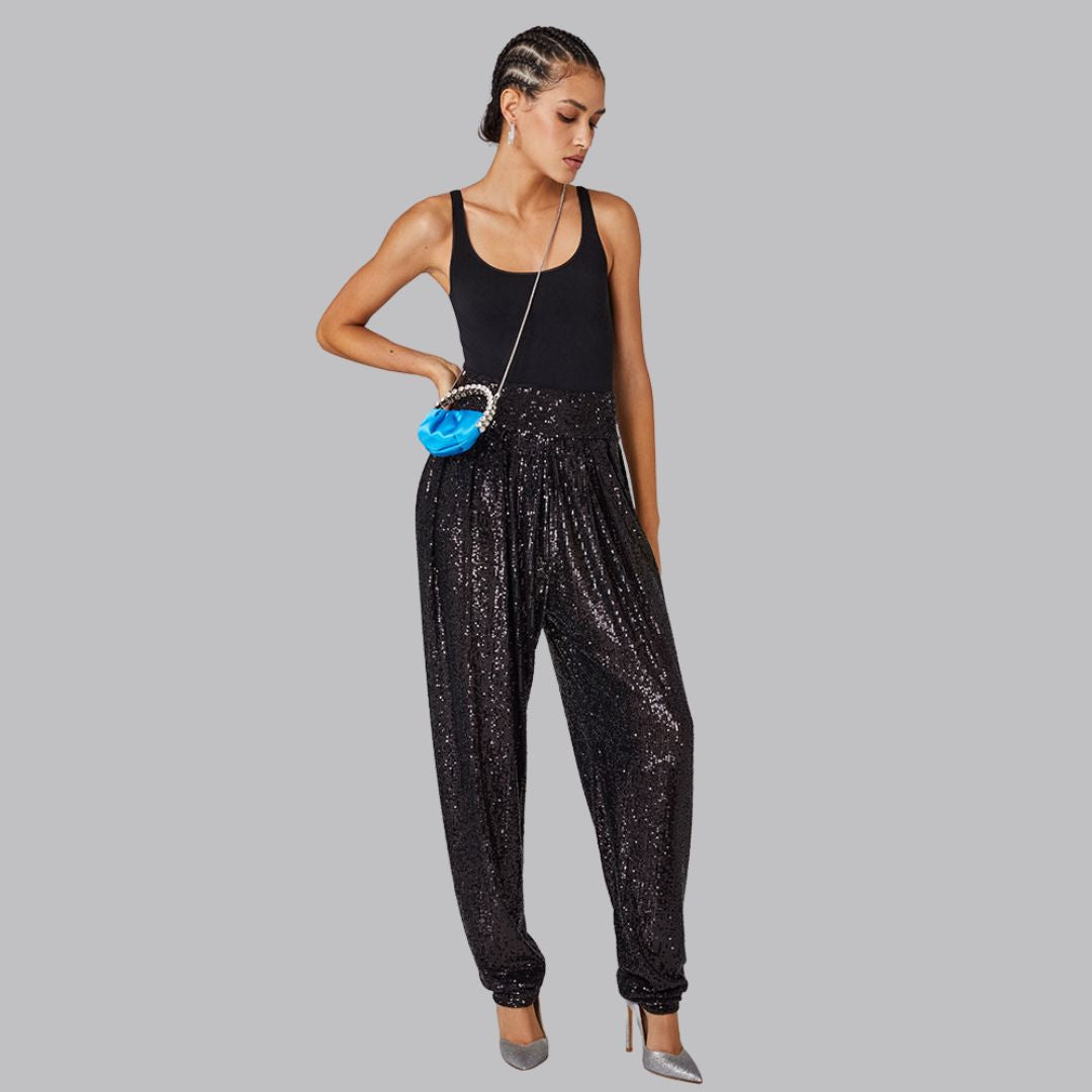 Knitted jogging trousers with glitter