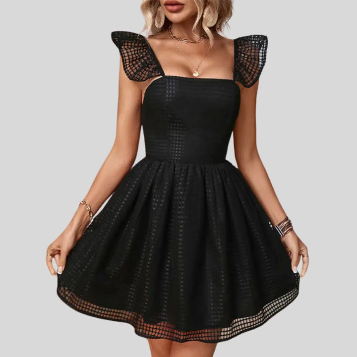 Structured skater dress with mesh puff sleeves