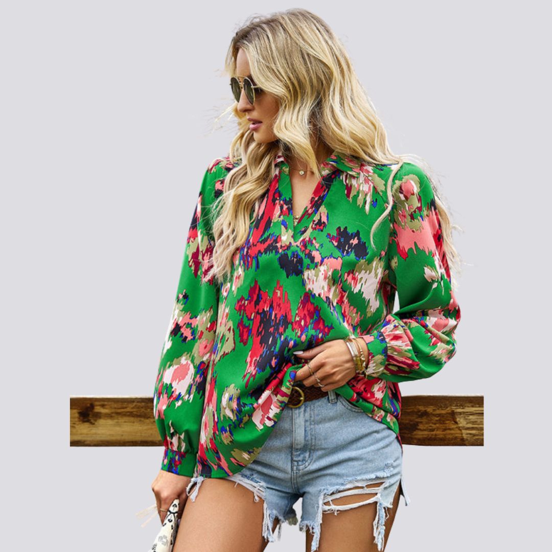 V-neck blouse with abstract print