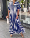 Elegant dress with V-neck and stripes