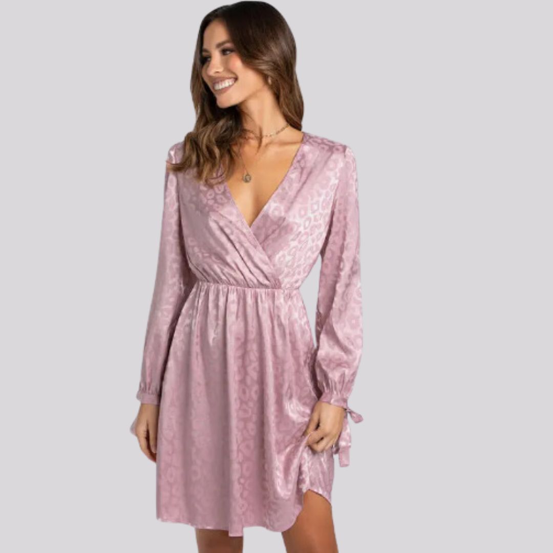 Jacquard wrap dress with long sleeves