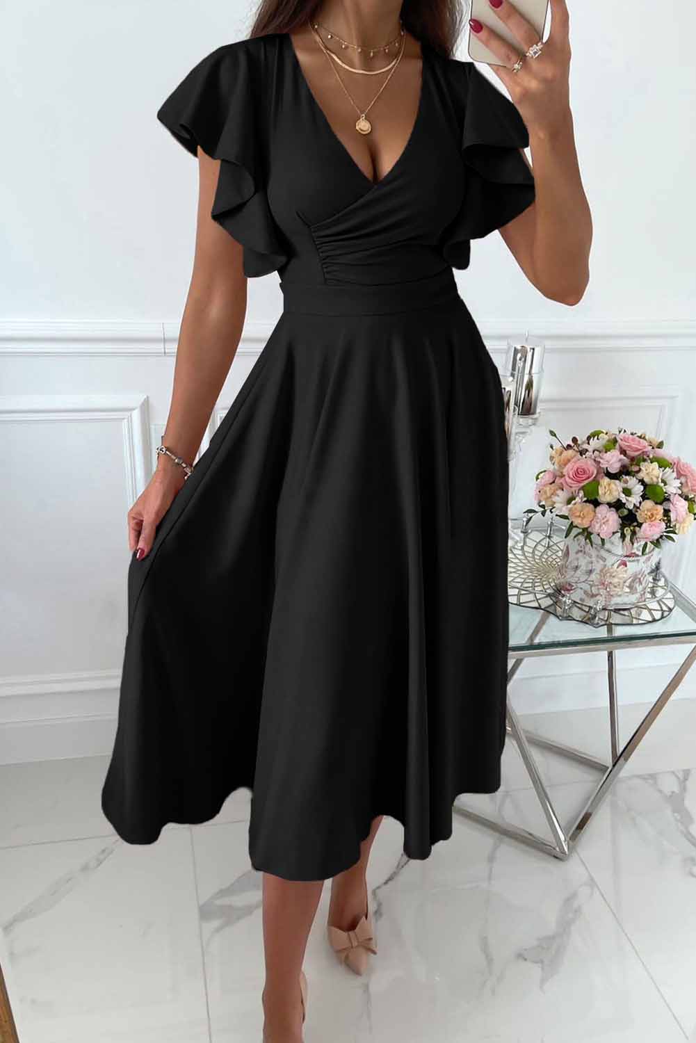 Ladies casual dress Sexy V-neck loose dress