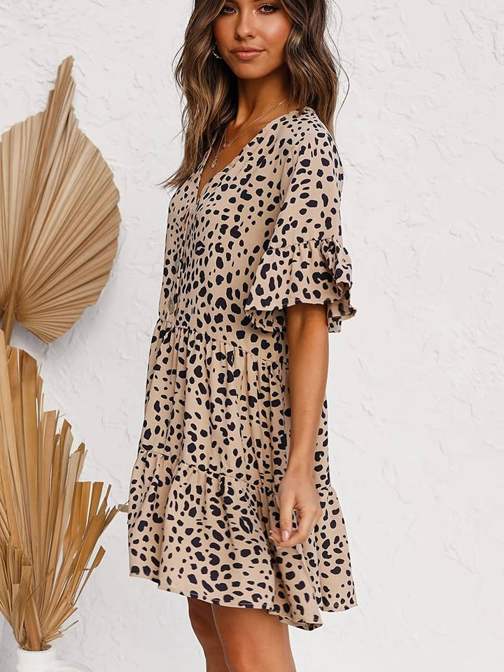 Leopard print buttoned tiered dress