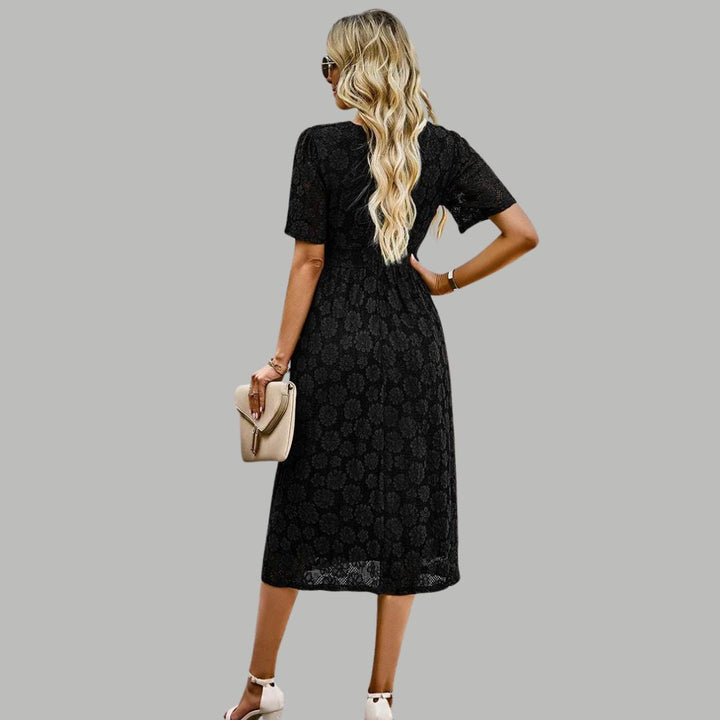 Lace midi dress with V-neckline