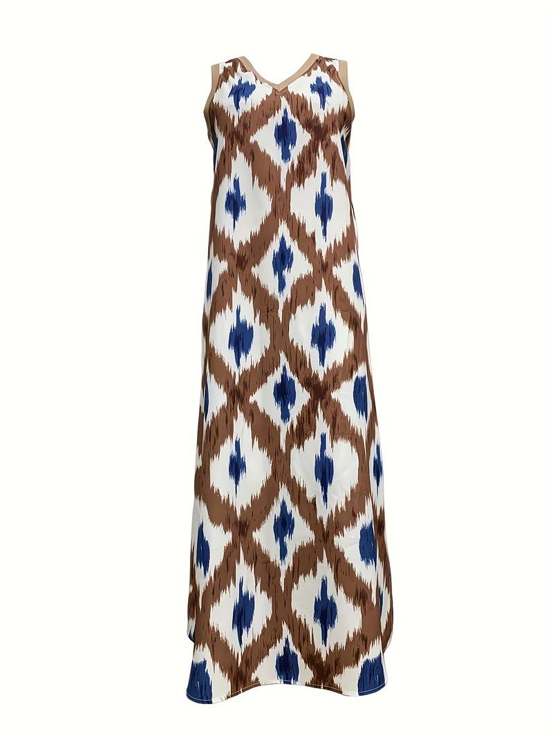 Sleeveless dress with ikat print