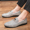 Elegant slip-on shoes with glitter and tassels