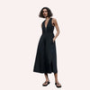 Chic V-neckline midi dress with waist cinching