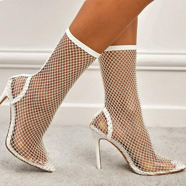 Mesh ankle boots with rhinestone embellishment