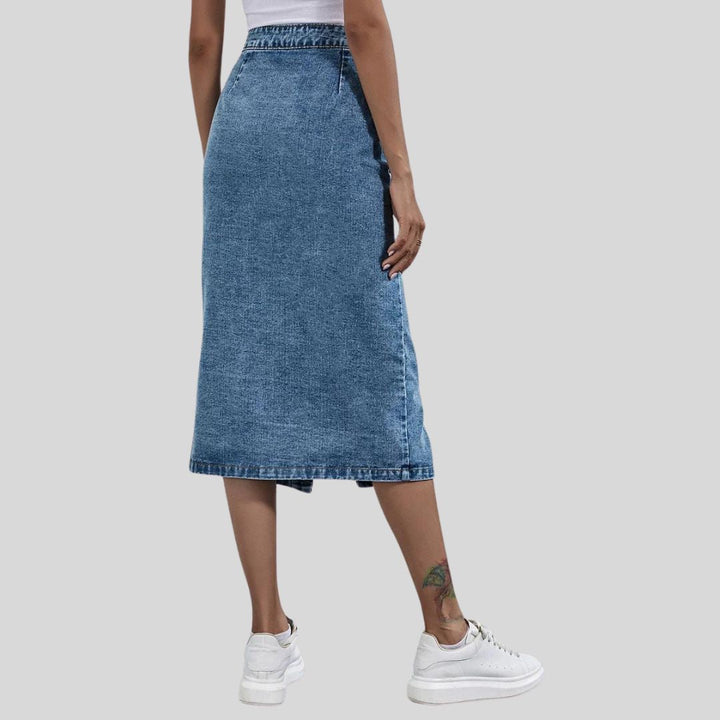 Chic denim midi skirt with button placket