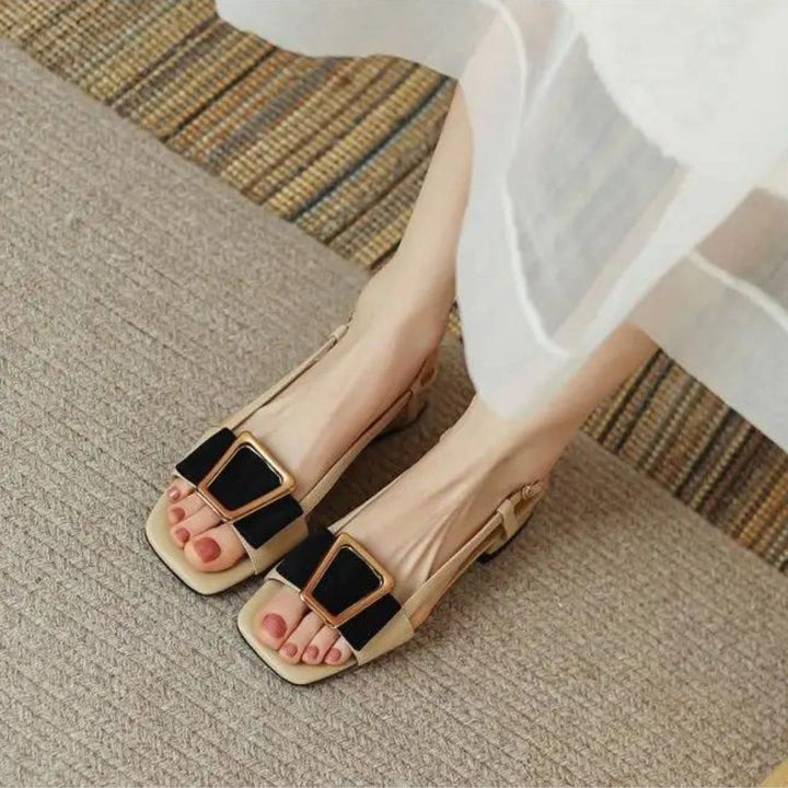 Block heel sandals with buckle detail