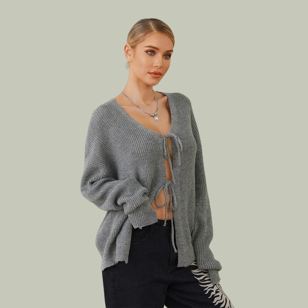 Cardigan with drawstring at the front