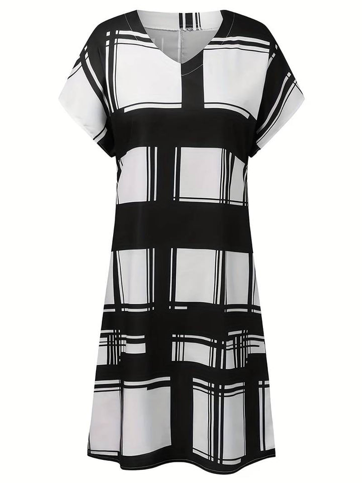 Midi dress with grid lines