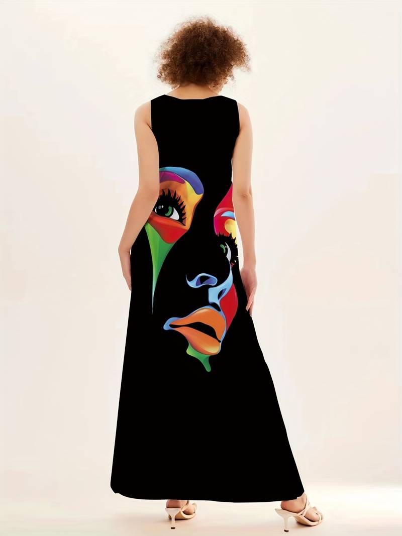 Maxi dress with abstract face print