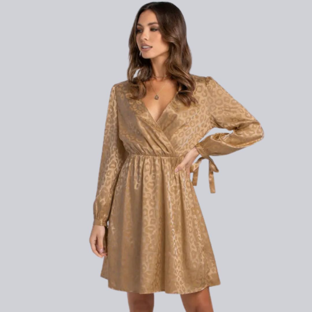 Jacquard wrap dress with long sleeves