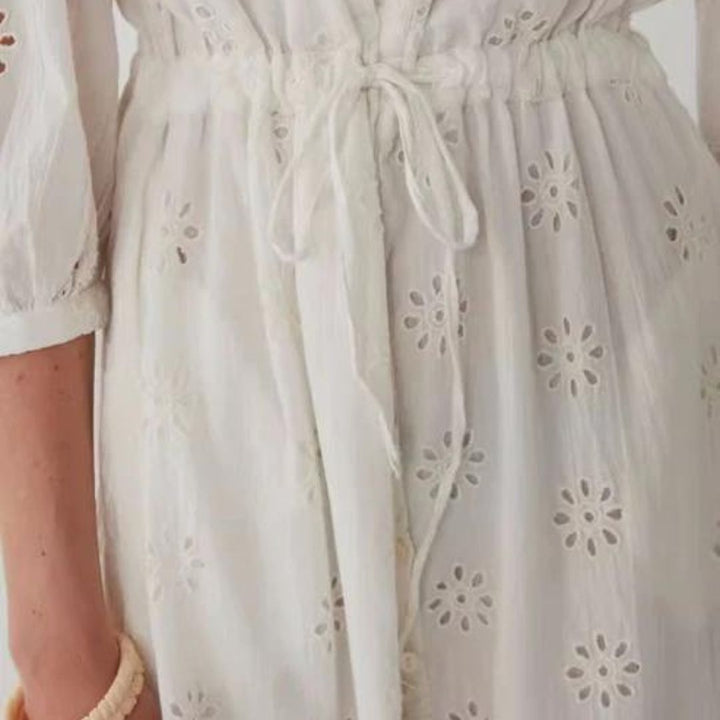 Bohemian maxi dress with eyelet embroidery