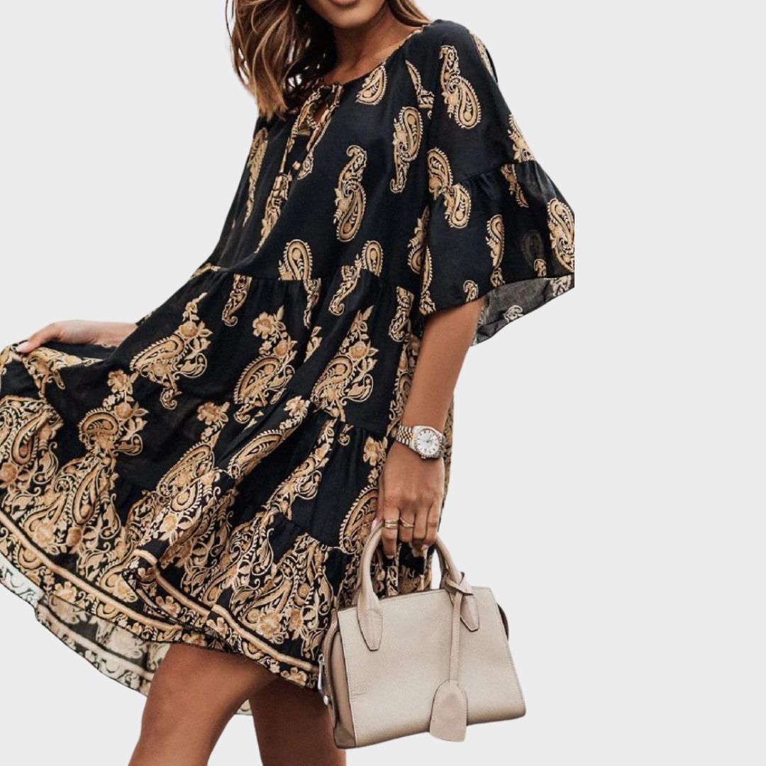 Boho dress with paisley print and flounce sleeves