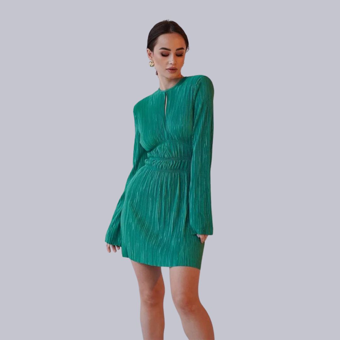 Sophisticated pleated minidress with waist cinching