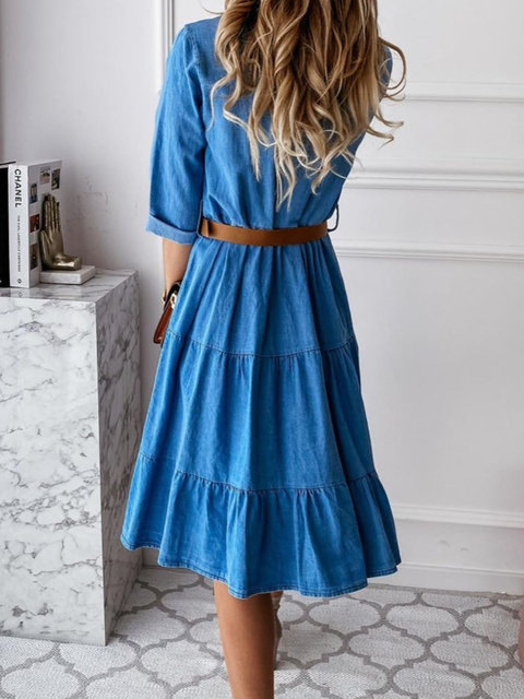 Blue denim dress with ruffles