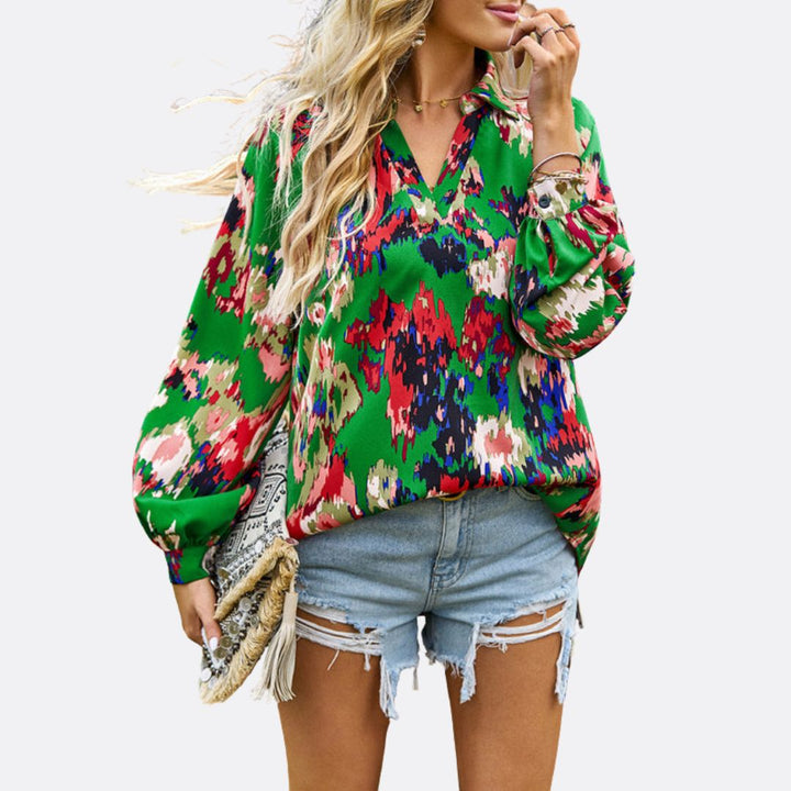 V-neck blouse with abstract print