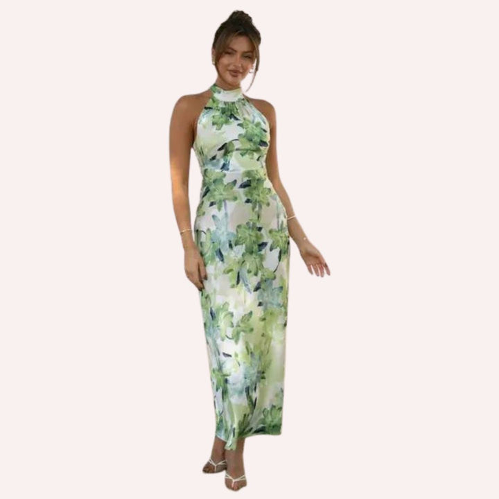 Maxi dress with halterneck and side slit