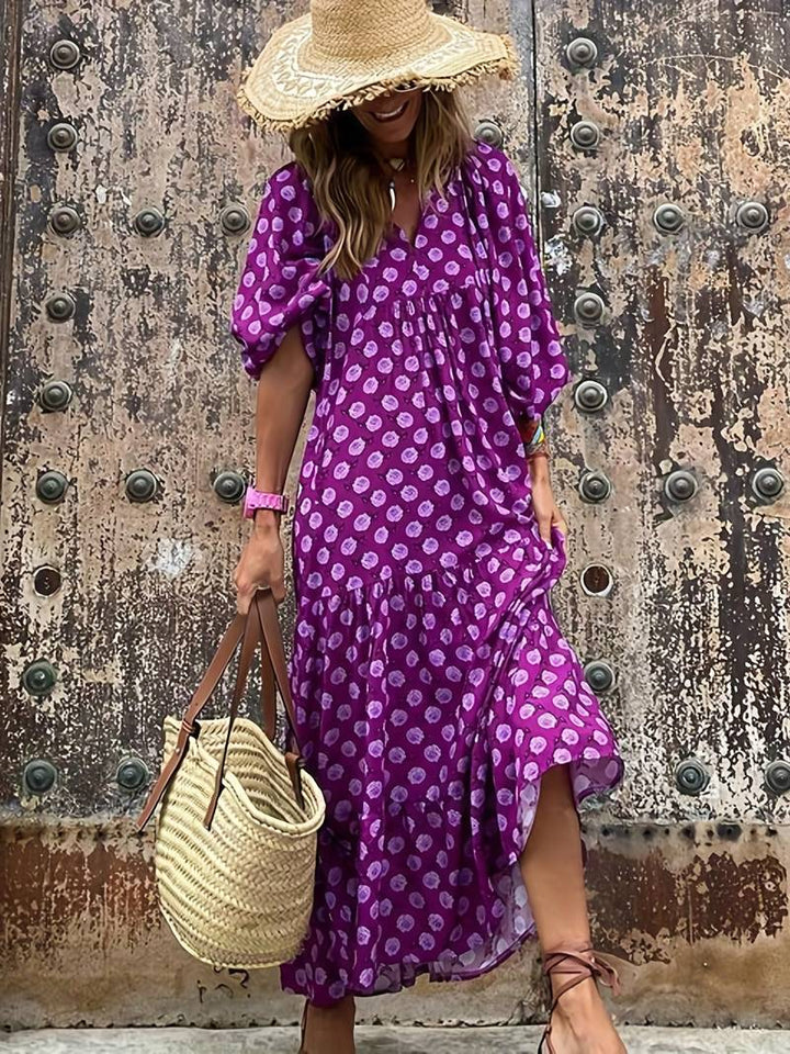 Floral print loose boho maxi dress