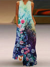 Long dress with face print and notched neckline