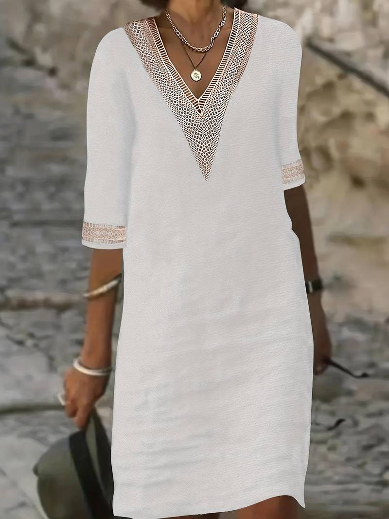 Dress with guipure lace neckline