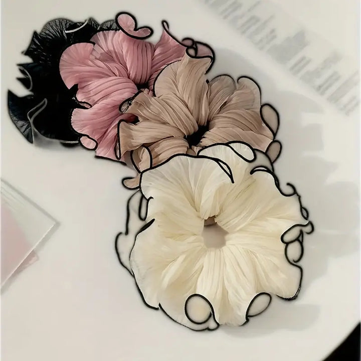 Folded chiffon hair ties with contrasting edge