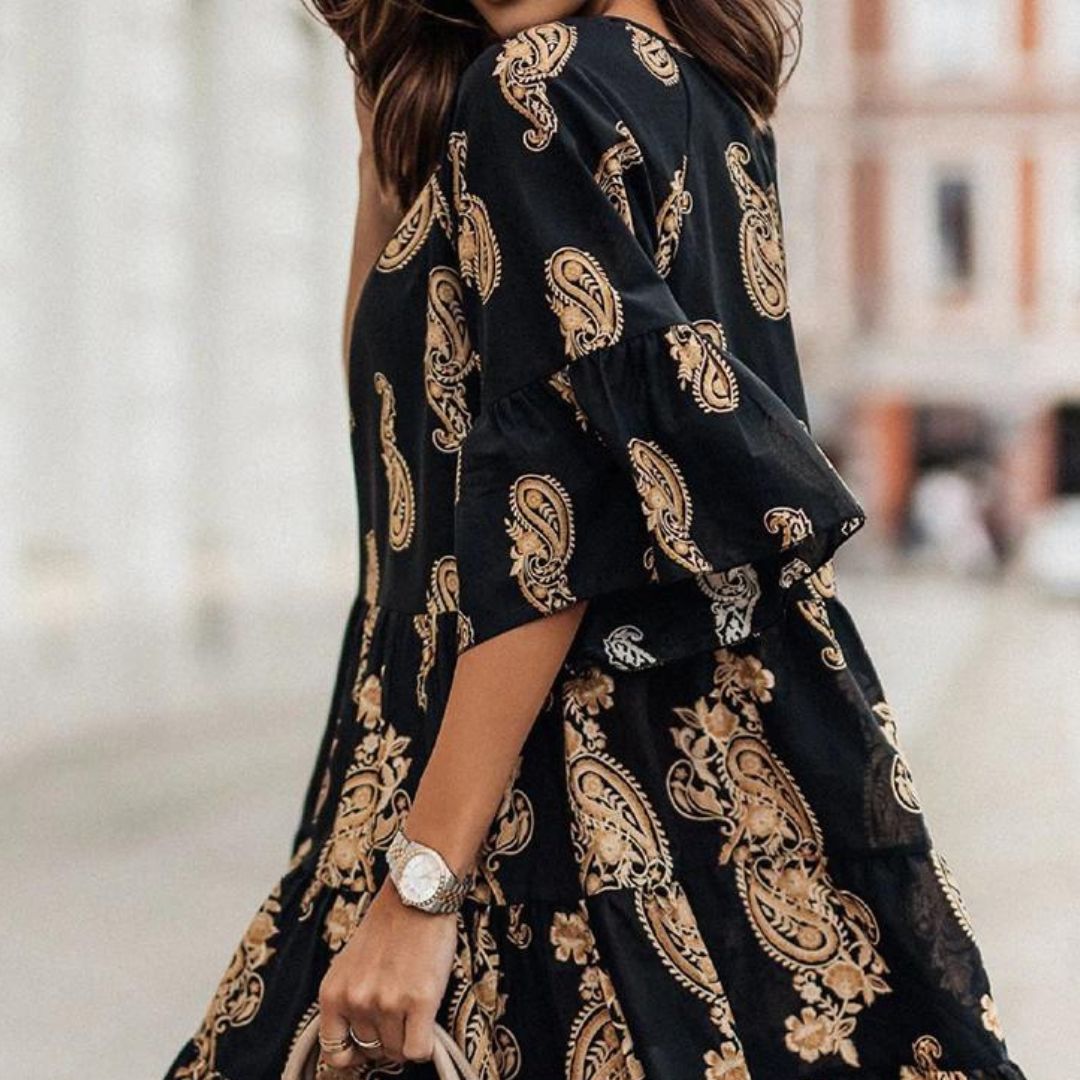 Boho dress with paisley print and flounce sleeves