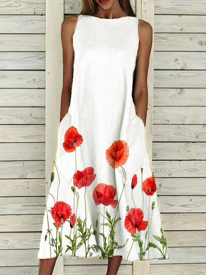 Sleeveless dress with floral print