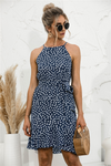 Gathered polka dot dress with halters