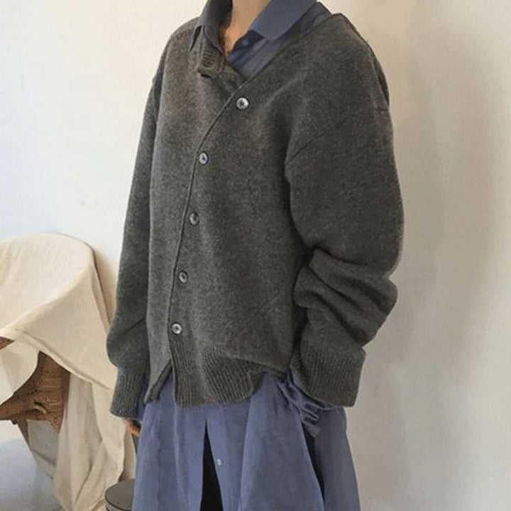 Cosy cashmere wrap cardigan with asymmetric button placket