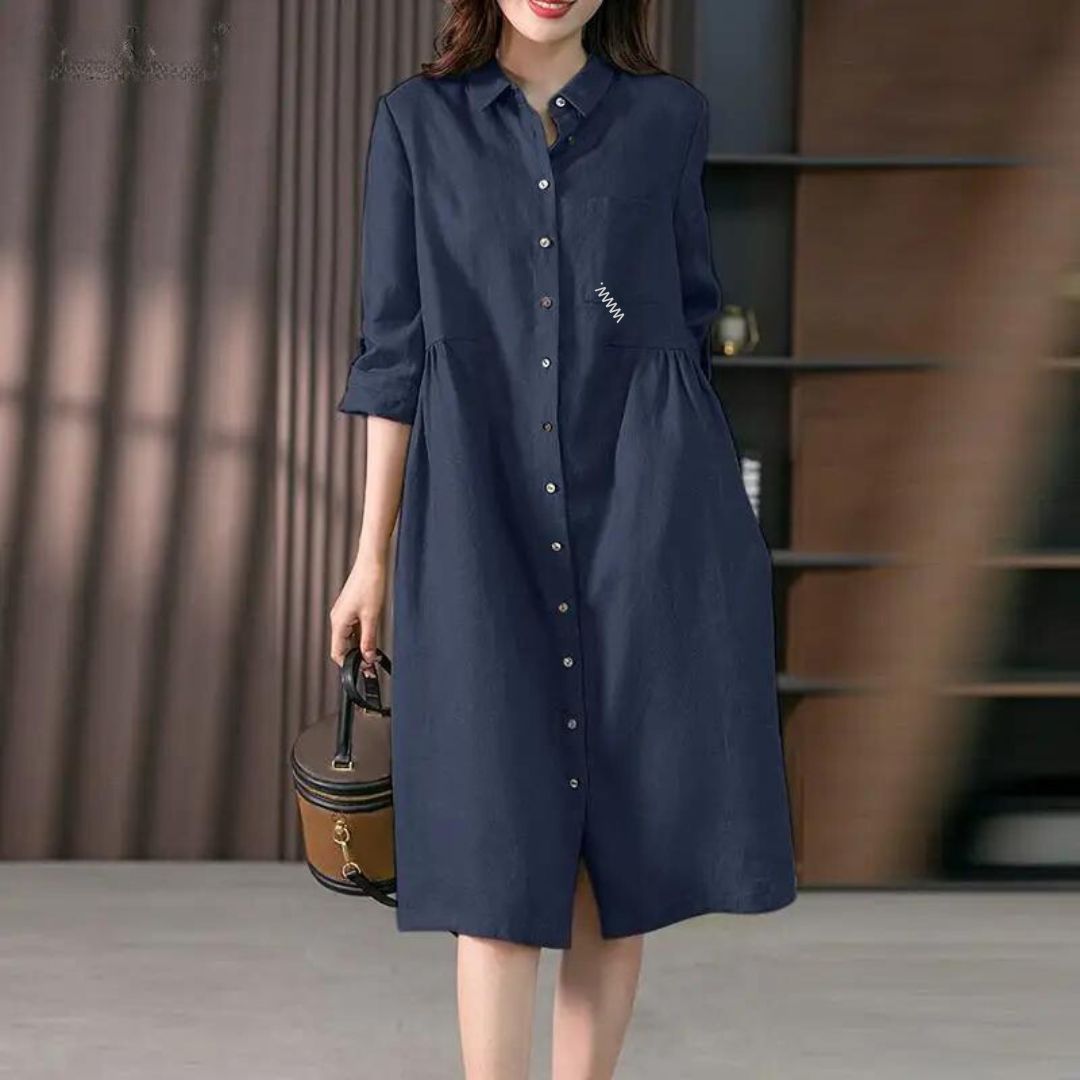 Shirt dress with button placket and breast pocket