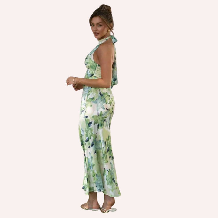 Maxi dress with halterneck and side slit