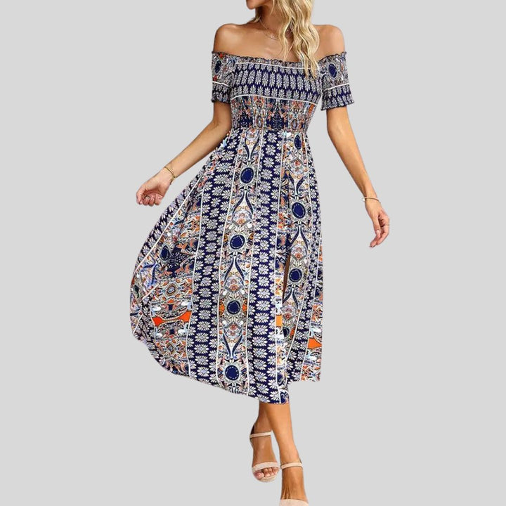 Off-the-shoulder boho maxi dress with ruffled top