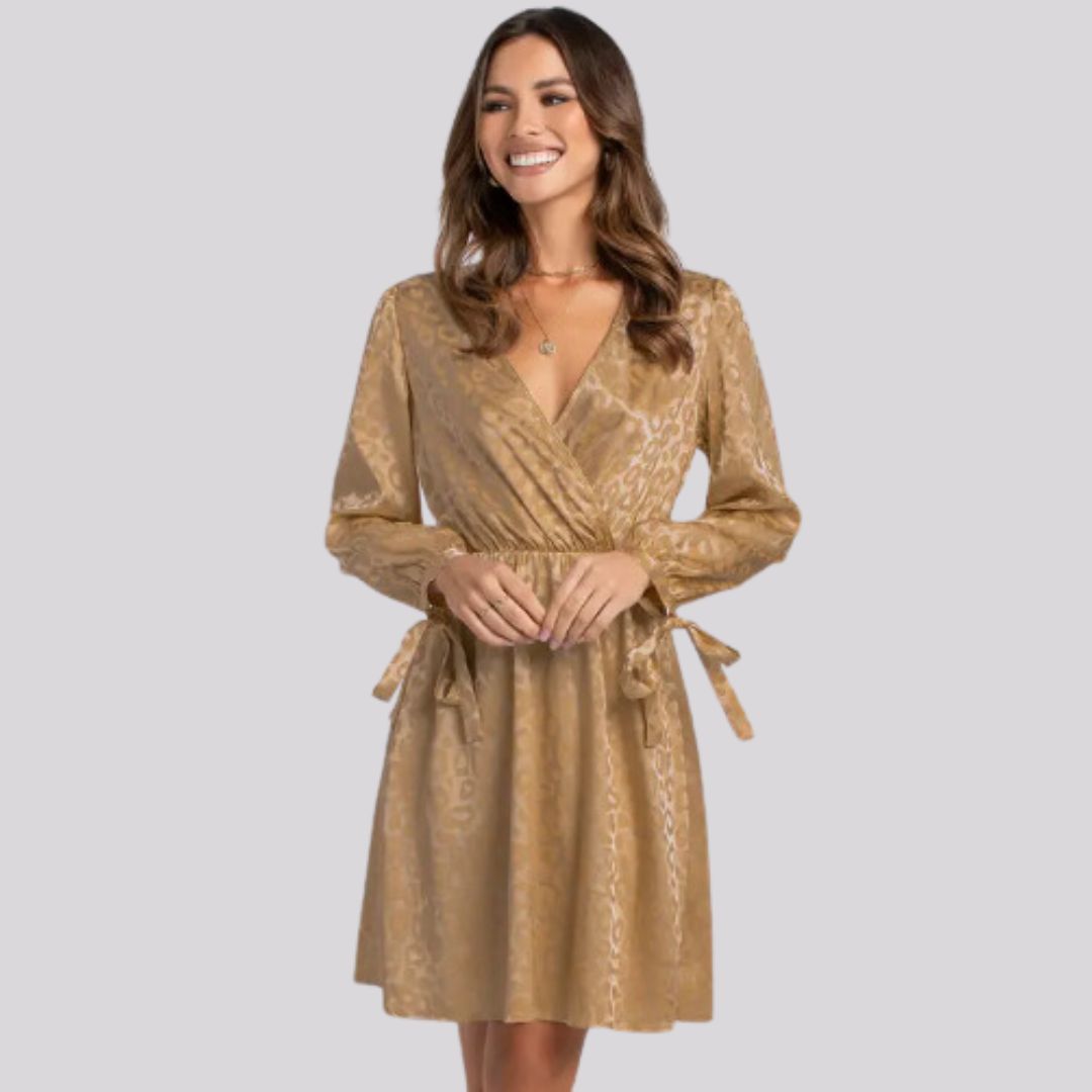 Jacquard wrap dress with long sleeves