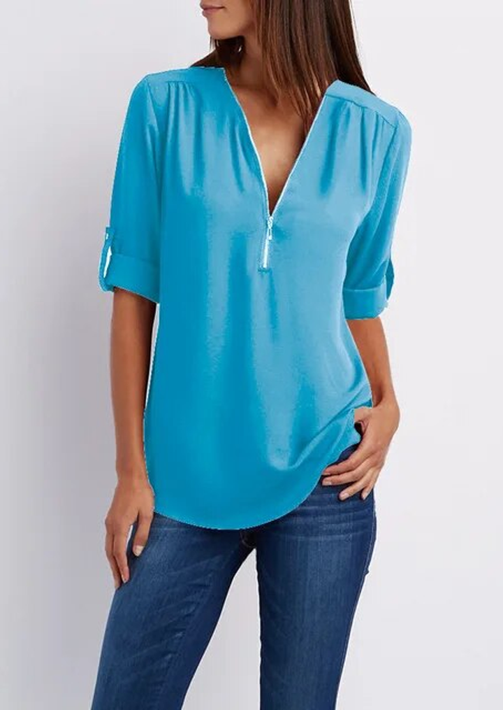 V-neck blouse with zip fastening