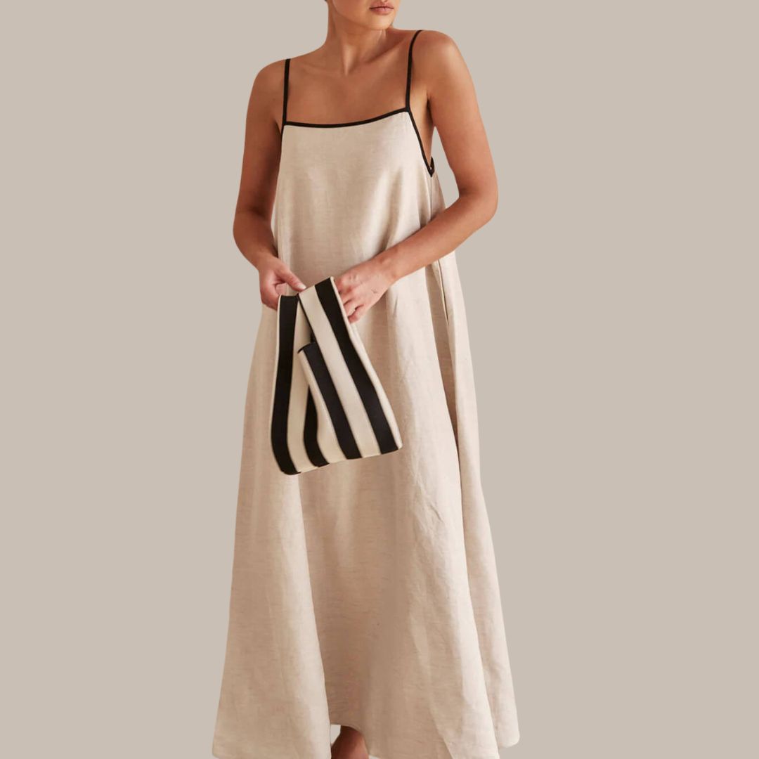 Linen maxi dress with contrast piping