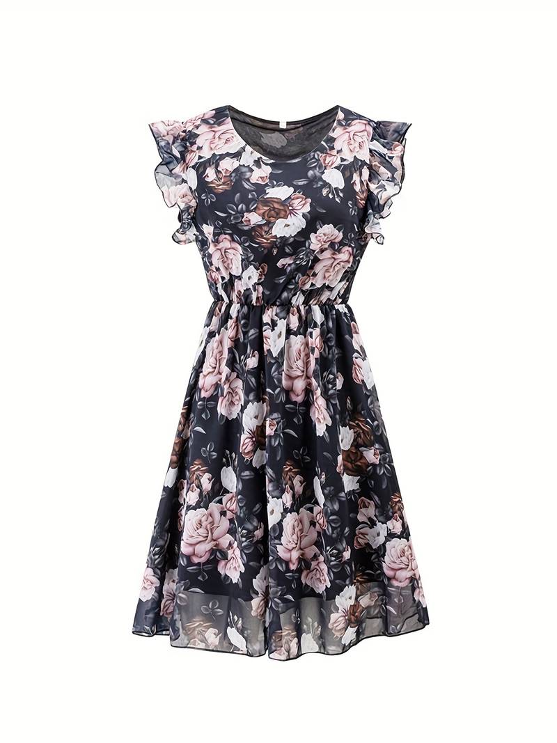 Dress with ruffled hem and floral print