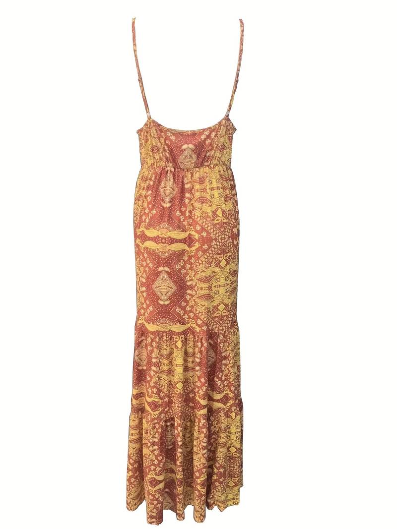 Bohemian-style maxi dress with ethnic print