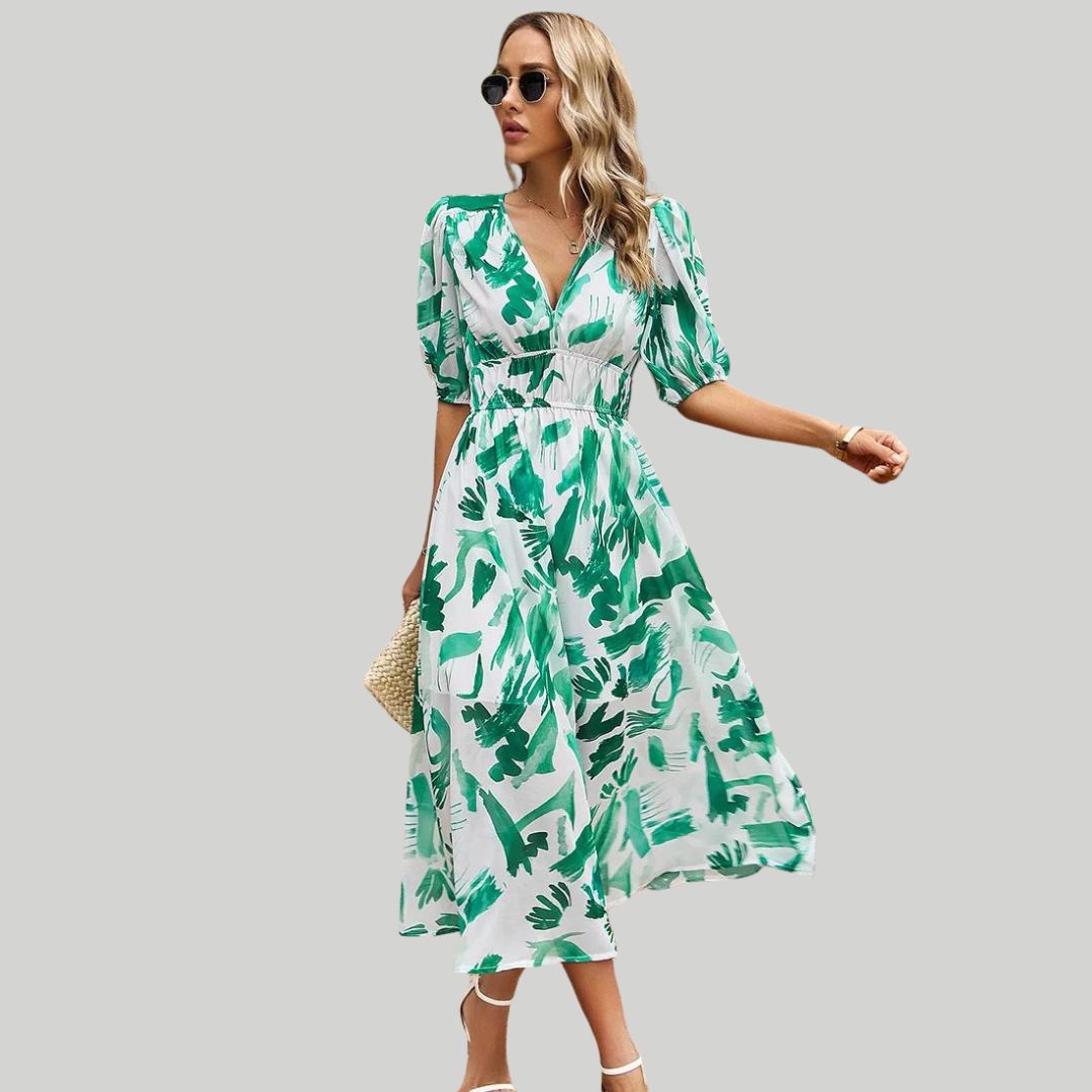 Midi dress with uneven hemline