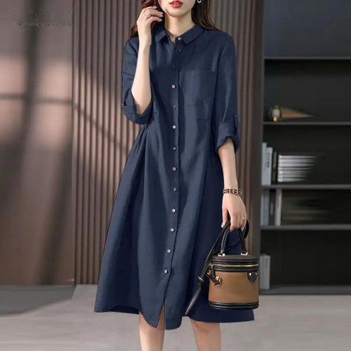 Shirt dress with button placket and breast pocket