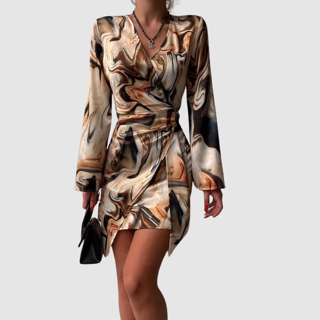 Wrap Dress With Abstract Marble Print